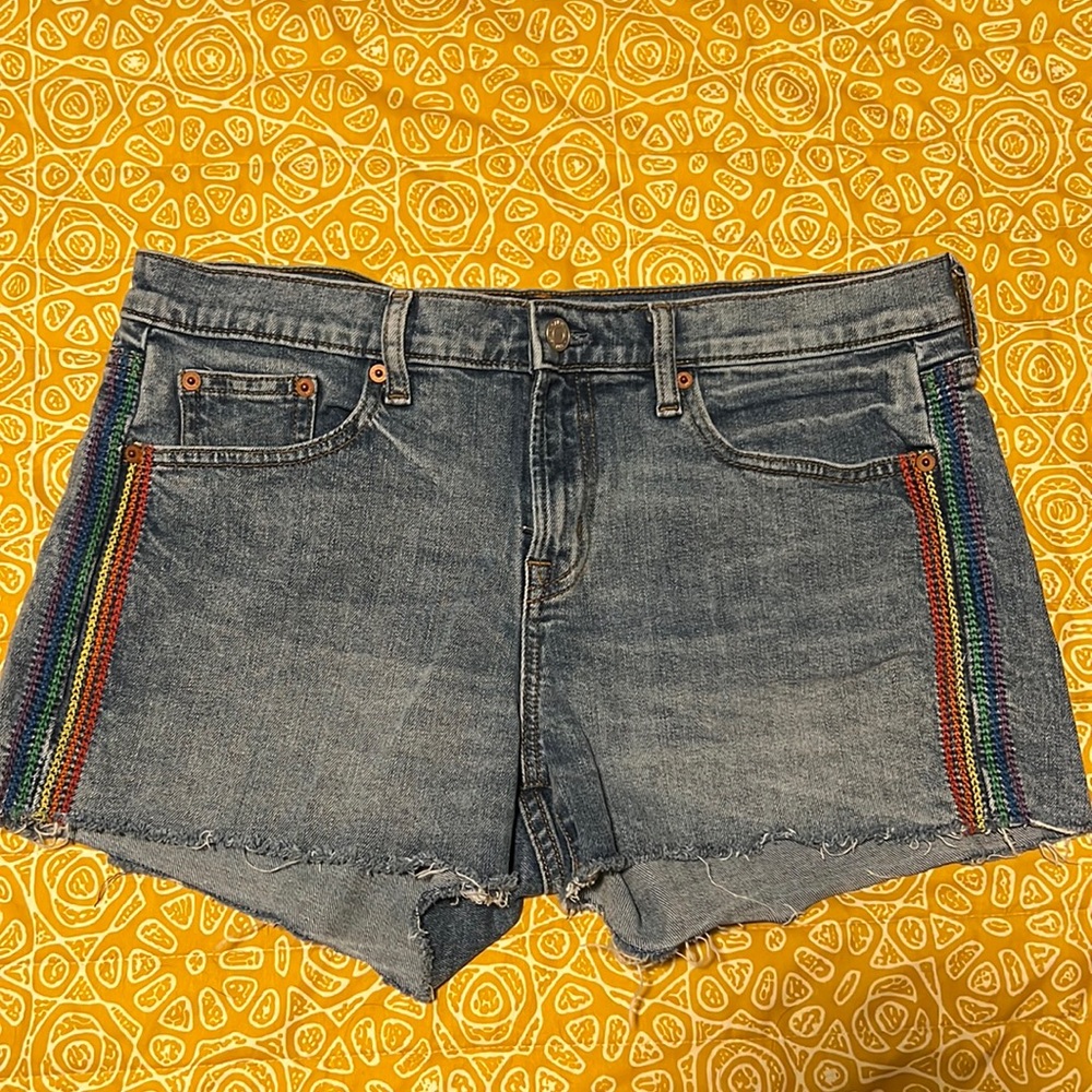 GAP DENIM Rainbow Cutoff 3" Jeans Womens Shorts Size 29R Medium Wash Midrise